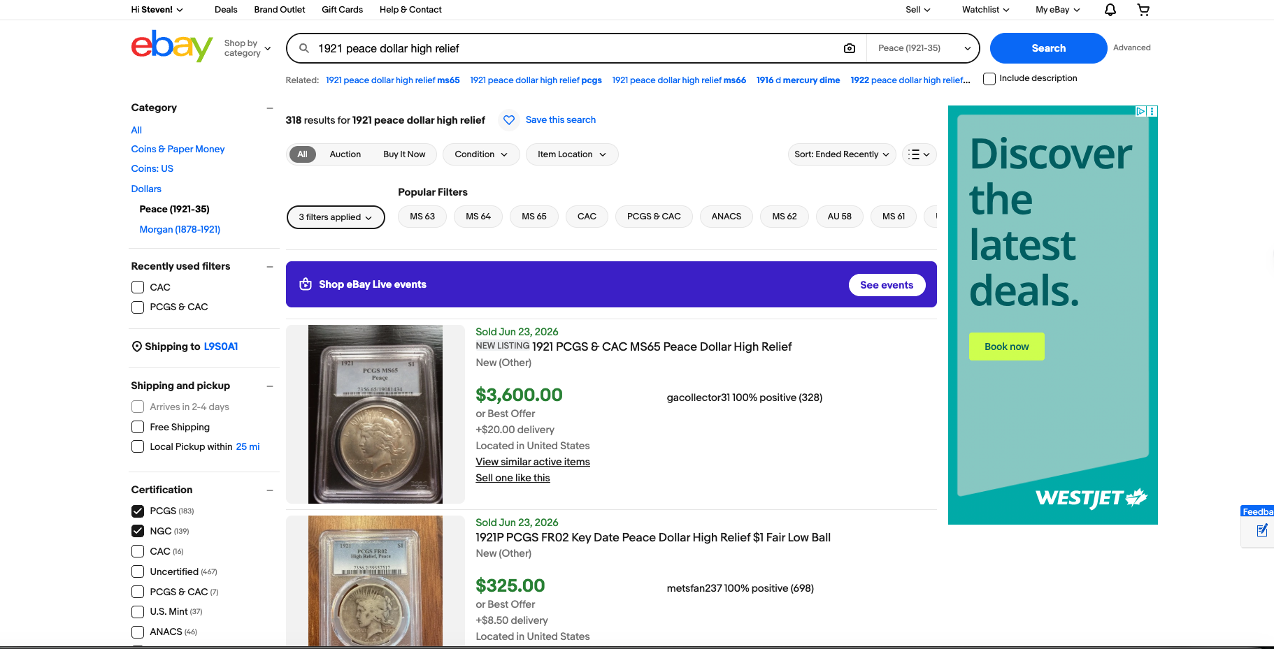 A normal eBay search results page